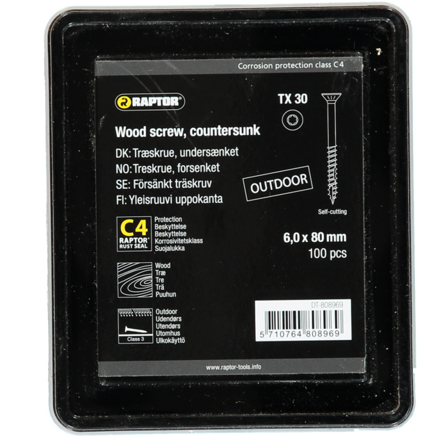 TRÄSKRUV 6,0X80 FH C4 100ST TX30 RAPTOR